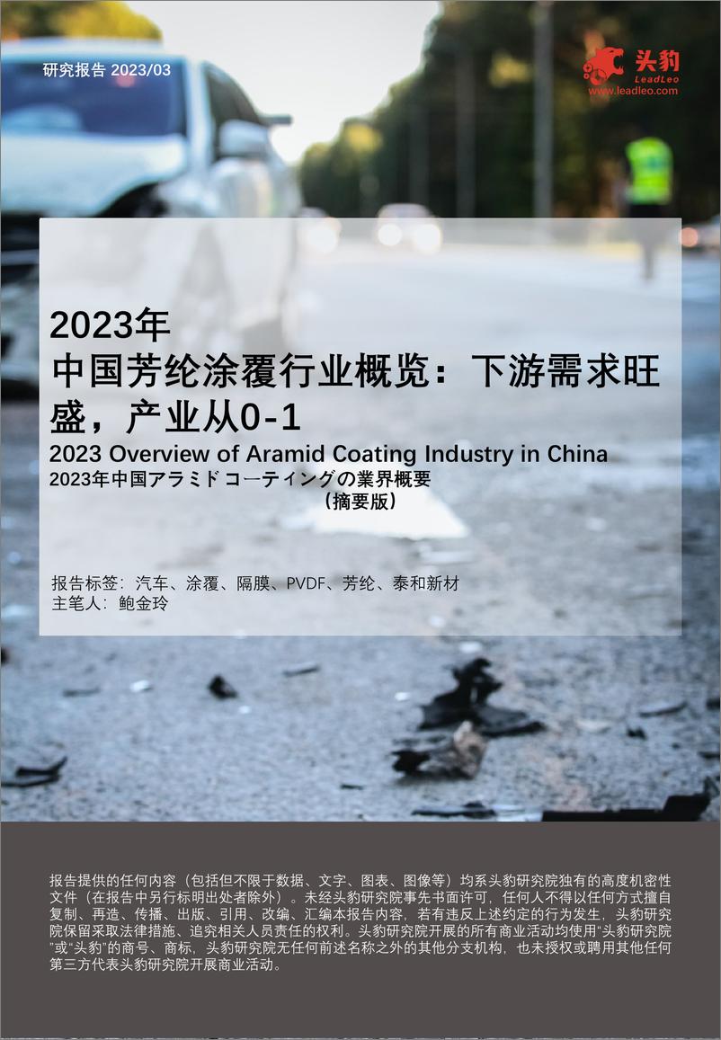 《2023年中国芳纶涂覆行业概览：下游需求旺盛，产业从0-1（摘要版）-14页》 - 第1页预览图