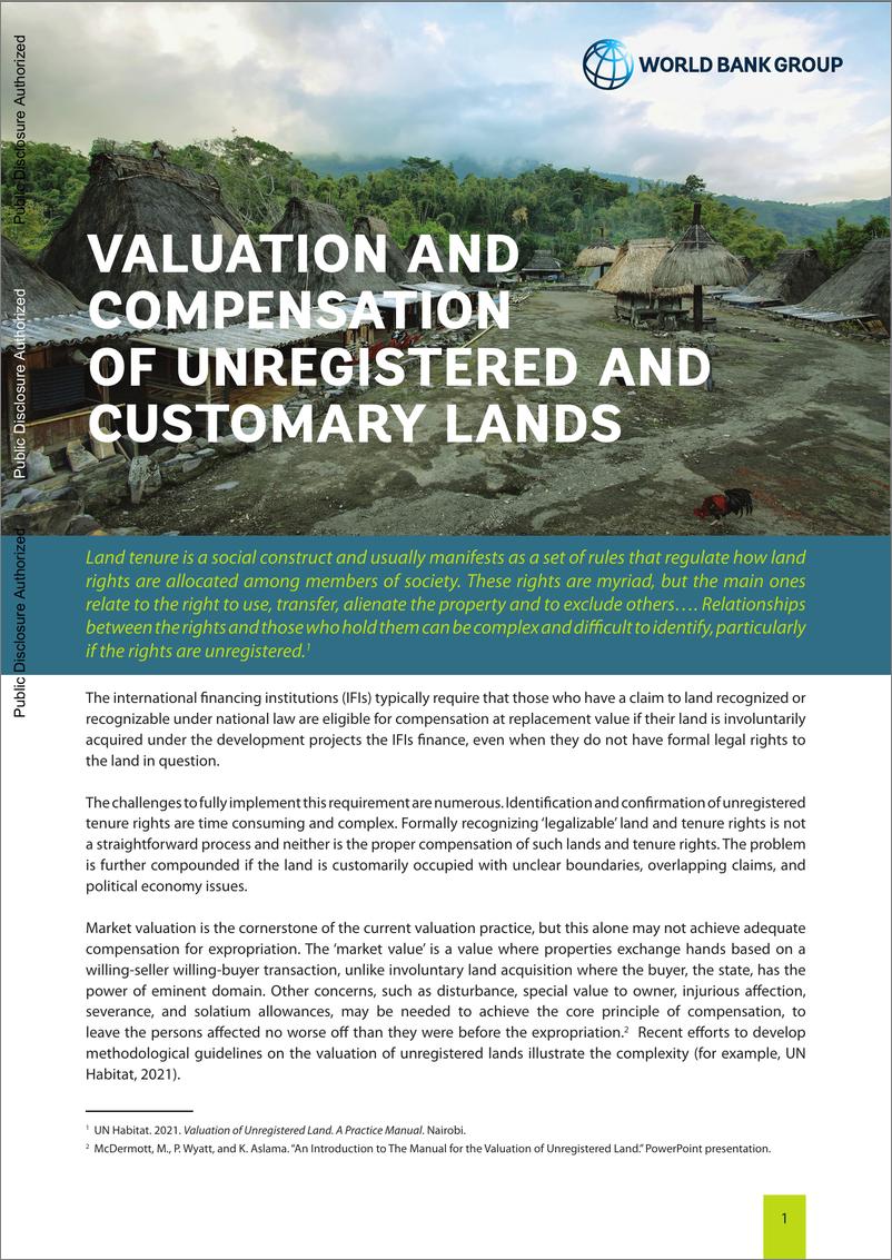 《世界银行-未登记和习惯土地的估价和补偿（英）-2024.1-6页》 - 第1页预览图