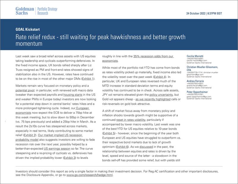 《GOAL Kickstar Rate relief redux - still waiting for peak hawkishness and better growth momentum(1)》 - 第1页预览图