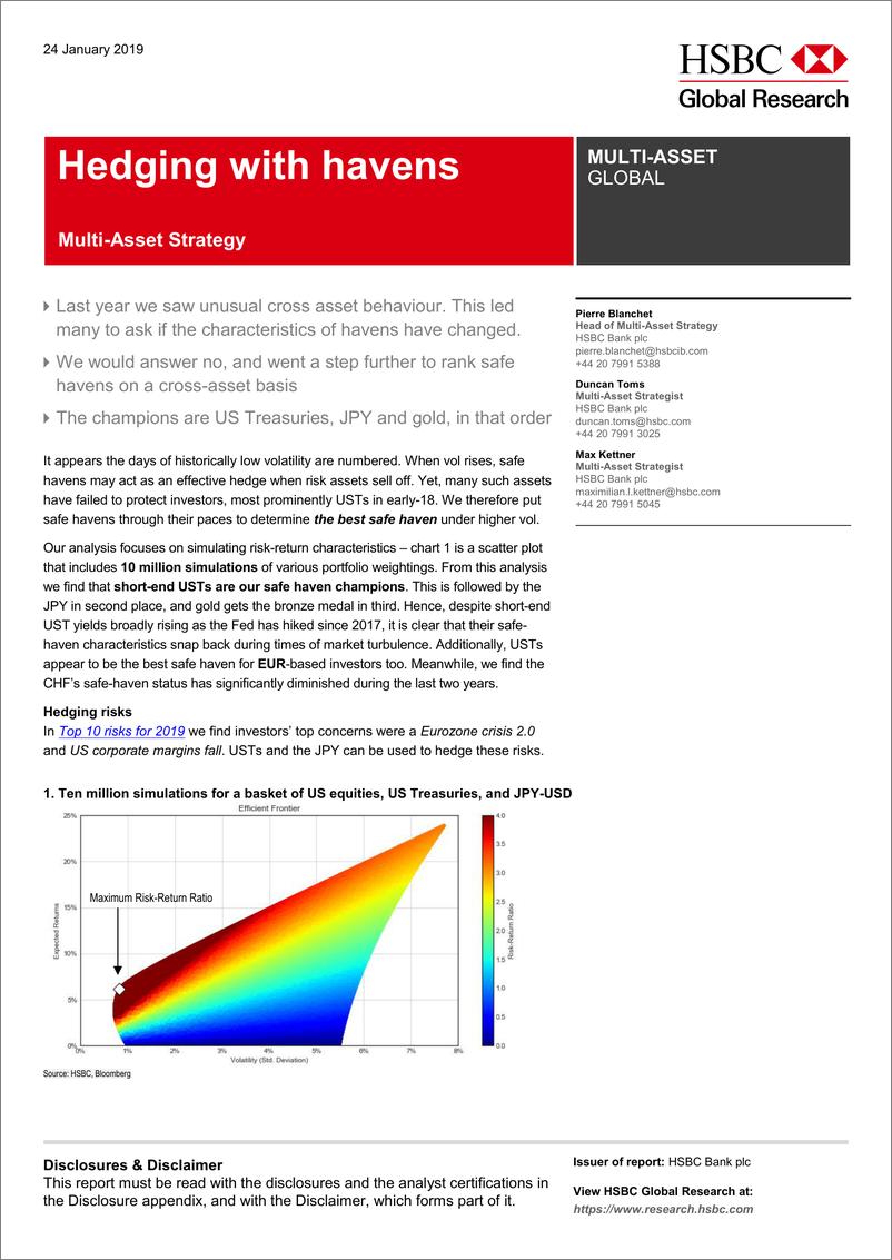 《汇丰银行-全球-投资策略-避风港对冲：多产业策略-2019.1.24-22页》 - 第1页预览图