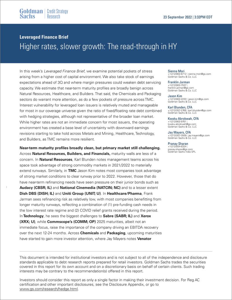 《Leveraged Finance Brie Higher rates, slower growt The read-through in HY(1)》 - 第1页预览图