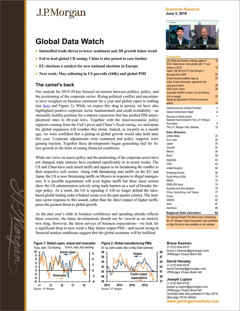 《J.P. 摩根-全球-宏观策略-全球宏观数据观察-2019.6.3-100页》 - 第1页预览图