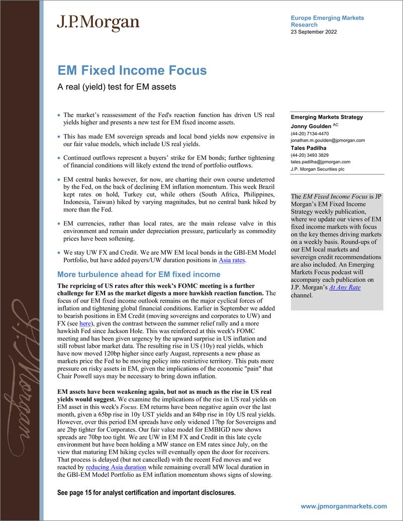 《JPMorgan Econ  FI-EM Fixed Income Focus  A real (yield) test for EM asset》 - 第1页预览图