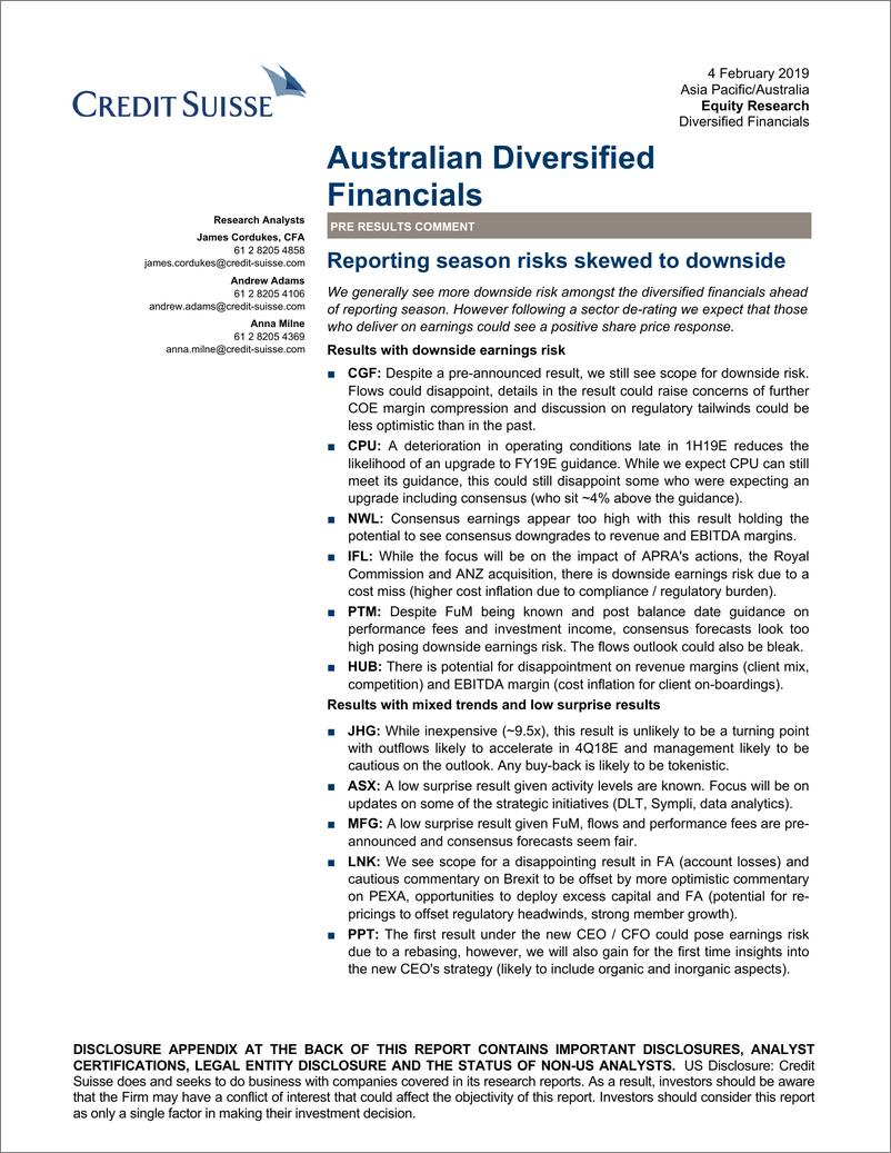《瑞信-亚太地区-金融业-澳大利亚金融业：财报季风险呈下降趋势-2019.2.4-51页》 - 第1页预览图