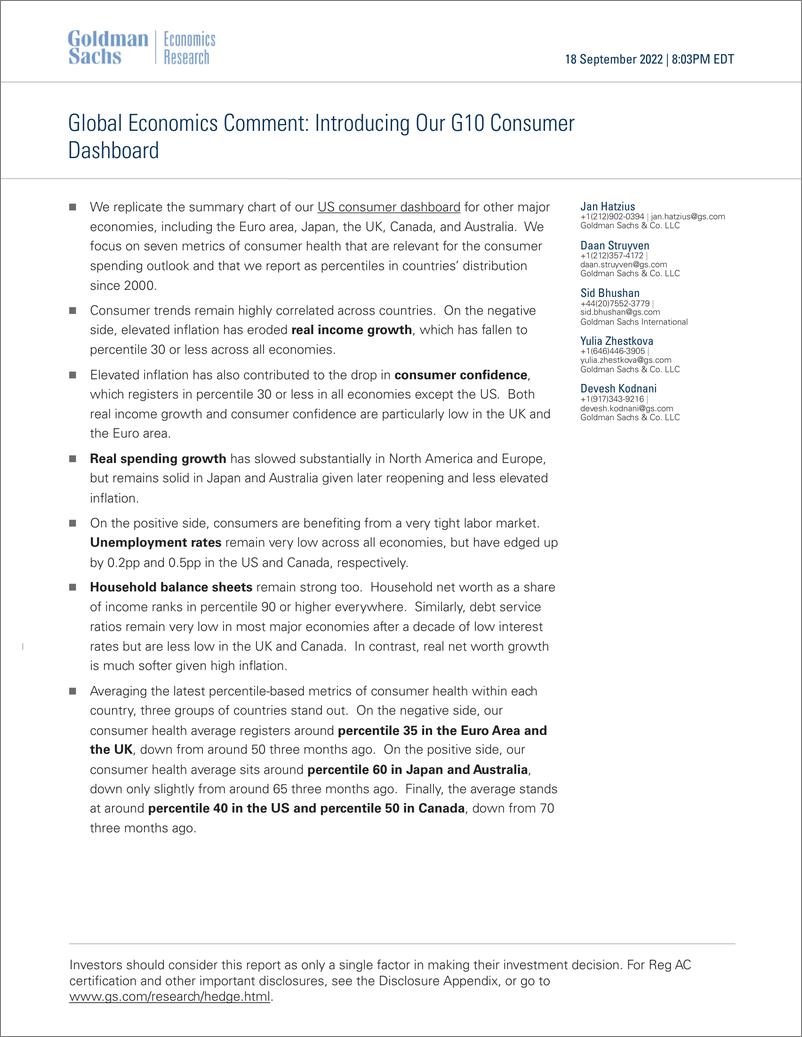 《Global Economics Commen Introducing Our G10 Consumer Dashboard(1)》 - 第1页预览图