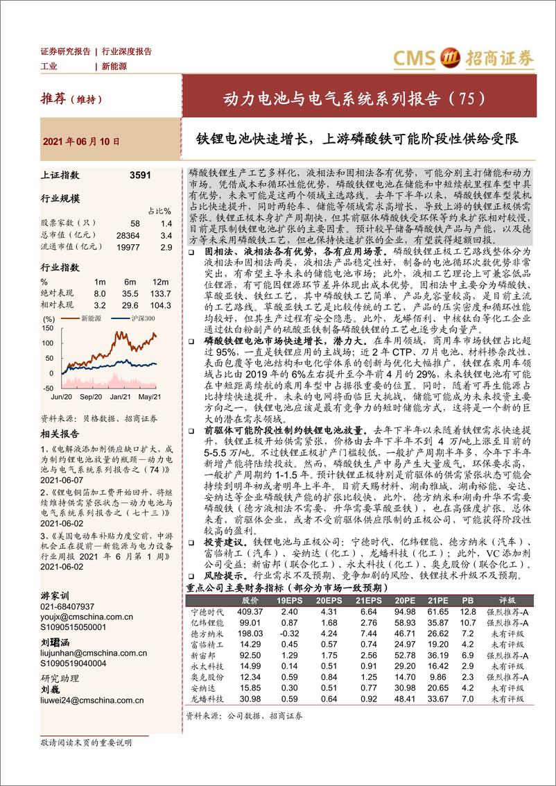 《2021年  【22页】动力电池与电气系统系列报告（75）：铁锂电池快速增长，上游磷酸铁可能阶段性供给受限》 - 第1页预览图