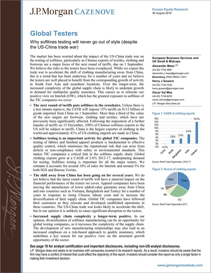 《J.P. 摩根-中美贸易战对全球纺织品供应链的影响-2019.8.30-23页》 - 第1页预览图