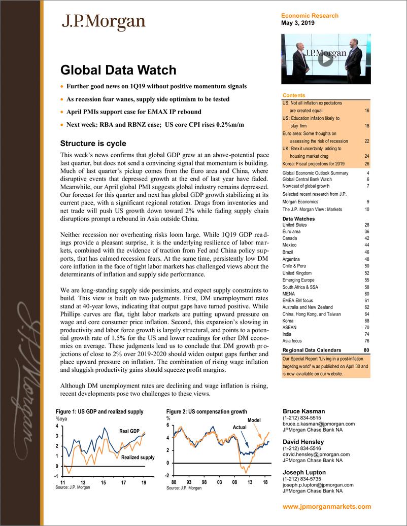 《J.P. 摩根-全球-宏观策略-全球宏观数据观察-2019.5.3-88页》 - 第1页预览图