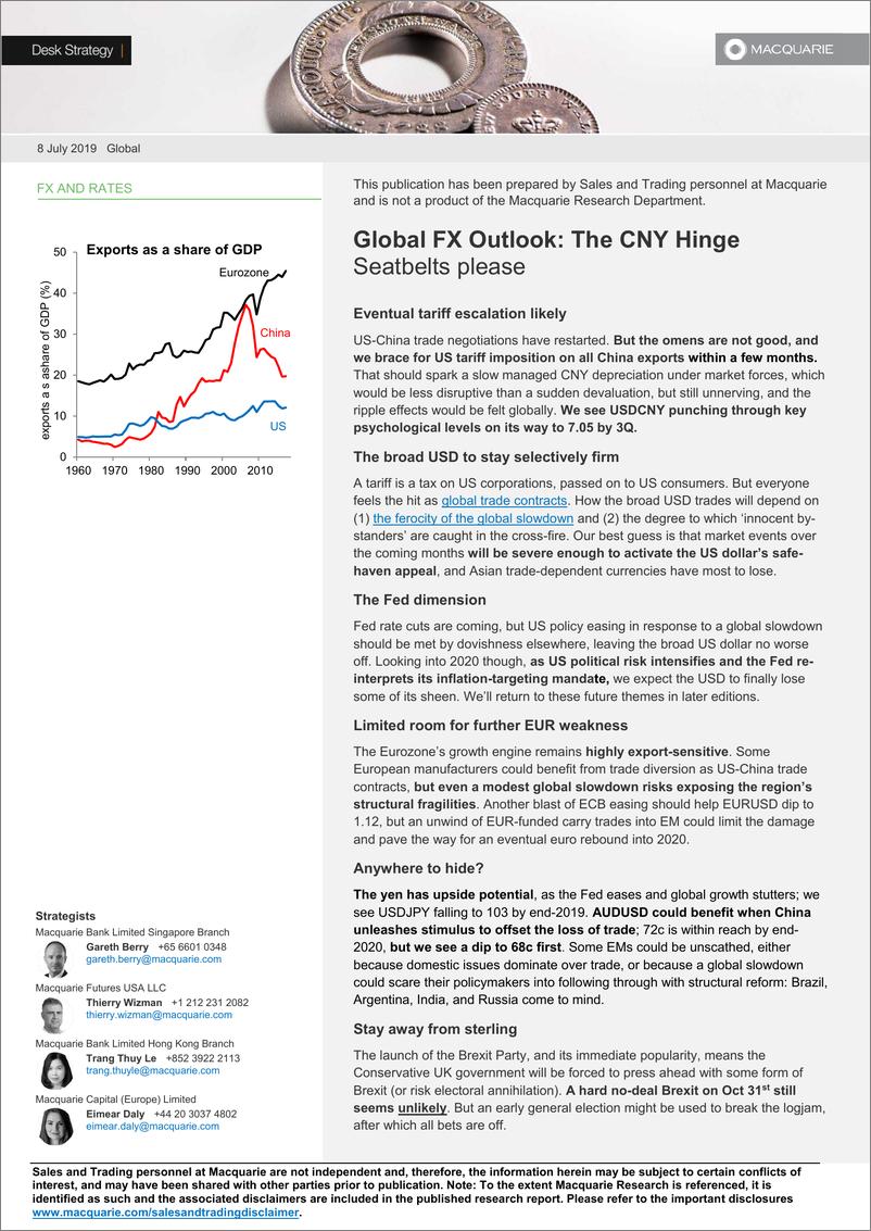 《麦格理-全球-外汇策略-全球外汇展望：人民币汇价-2019.7.8-37页》 - 第1页预览图