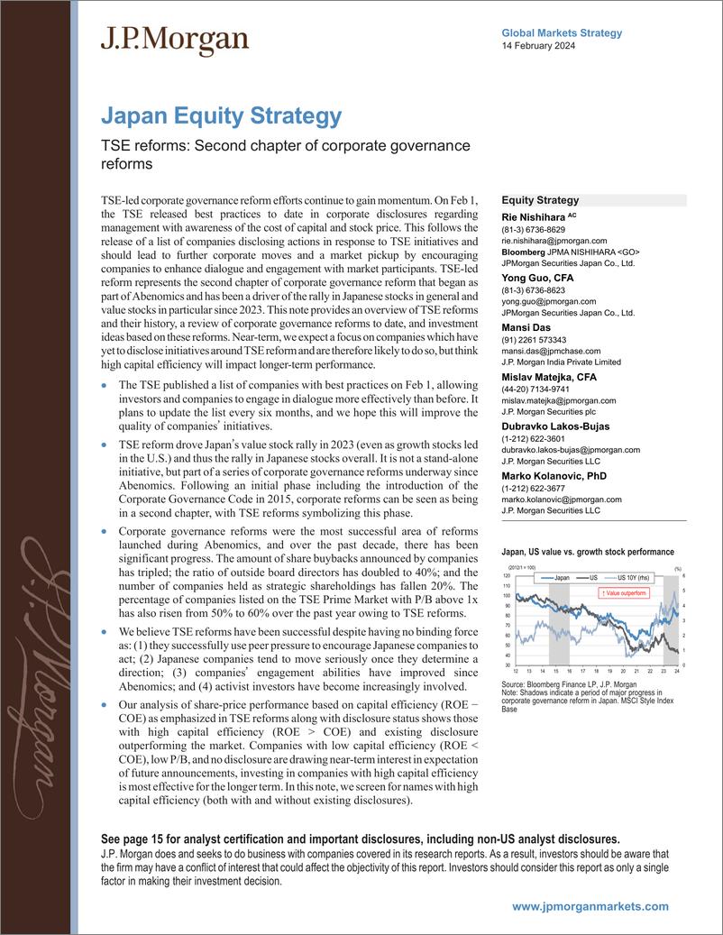 《JPMorgan-Japan Equity Strategy TSE reforms Second chapter of corpora...-106514067》 - 第1页预览图