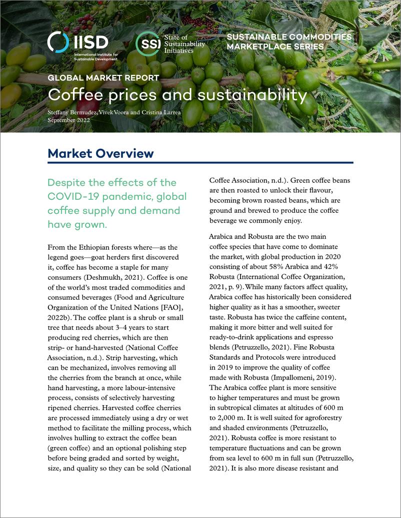 《国际可持续发展研究所-全球市场报告：咖啡价格和可持续性（英）-2022.9-34页》 - 第1页预览图