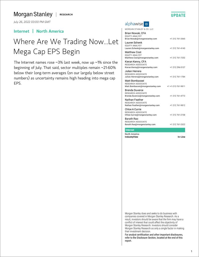 《MInternet NorthAmerica Where Are We Trading Now...Let Mega Cap EPS Begi20220726》 - 第1页预览图