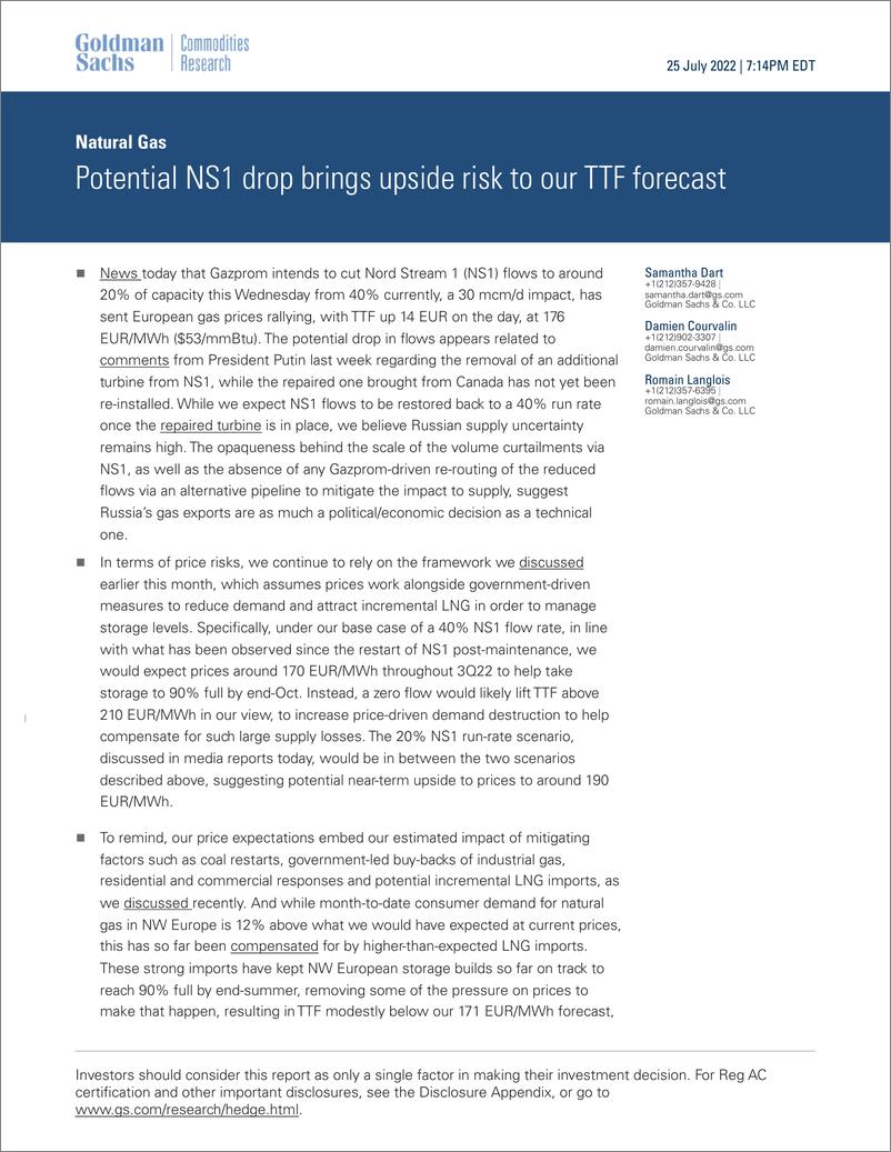 《Natural Ga Potential NS1 drop brings upside risk to our TTF forecast(1)》 - 第1页预览图