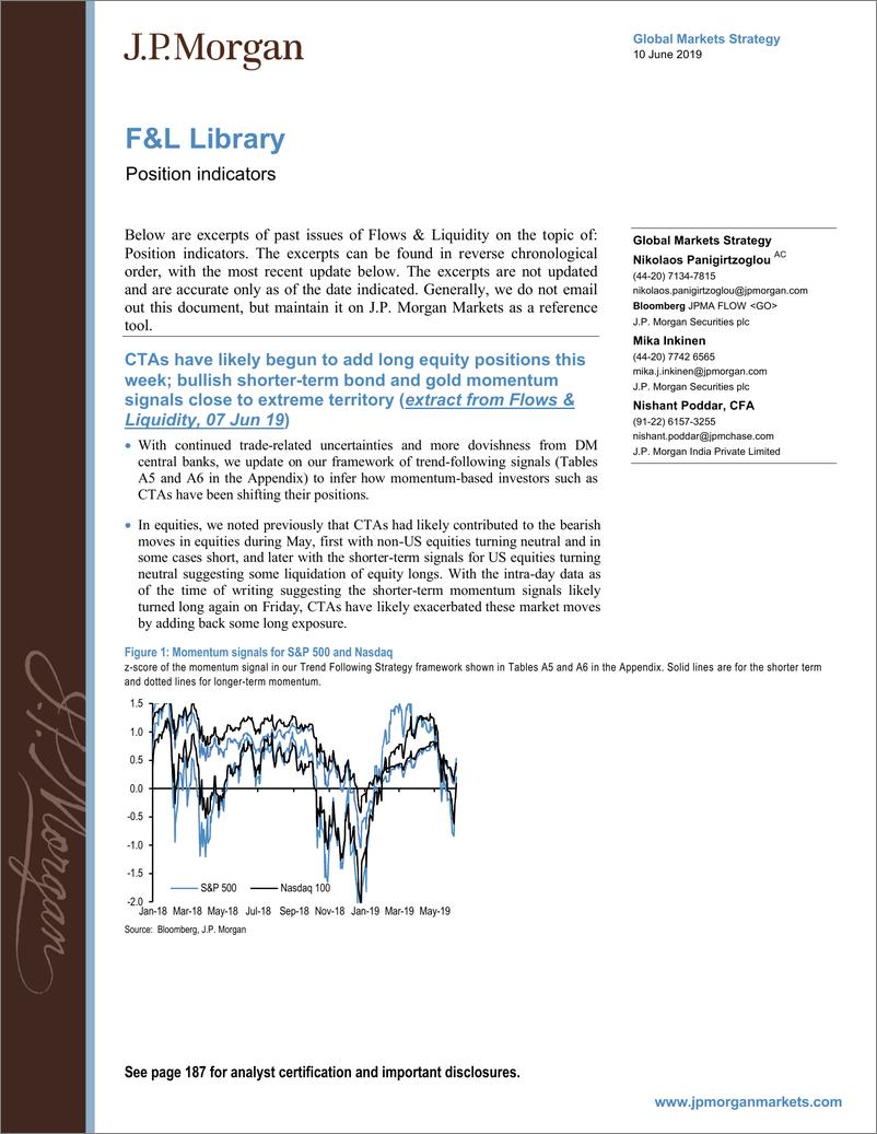 《J.P. 摩根-全球-宏观策略-现金流与流动性：定位指示器-2019.6.10-189页》 - 第1页预览图
