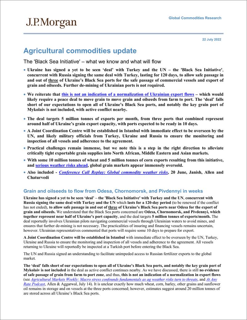 《JPM-Agricultural commodities update  The Black Sea》 - 第1页预览图