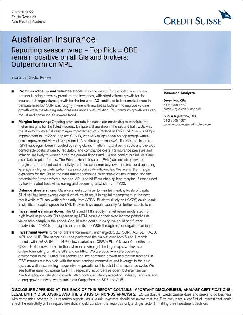 《瑞信-亚太地区保险行业-澳大利亚：对所有GIs和经纪人保持积极态度-2022.3.7-56页》 - 第1页预览图