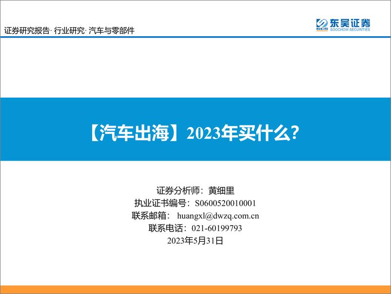 《汽车与零部件行业：【汽车出海】2023年买什么？-20230531-东吴证券-63页》 - 第1页预览图