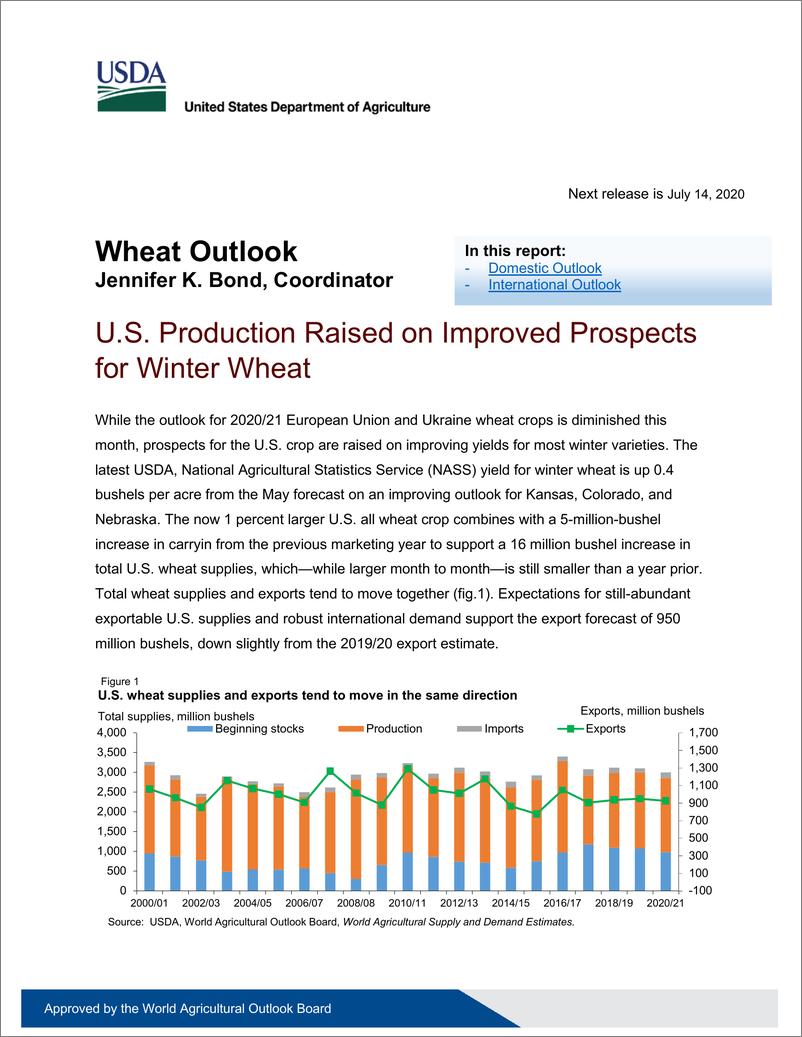 《美国农业部-美股-农业行业-小麦展望：美国冬小麦产量提高前景改善-20200615-11页》 - 第1页预览图