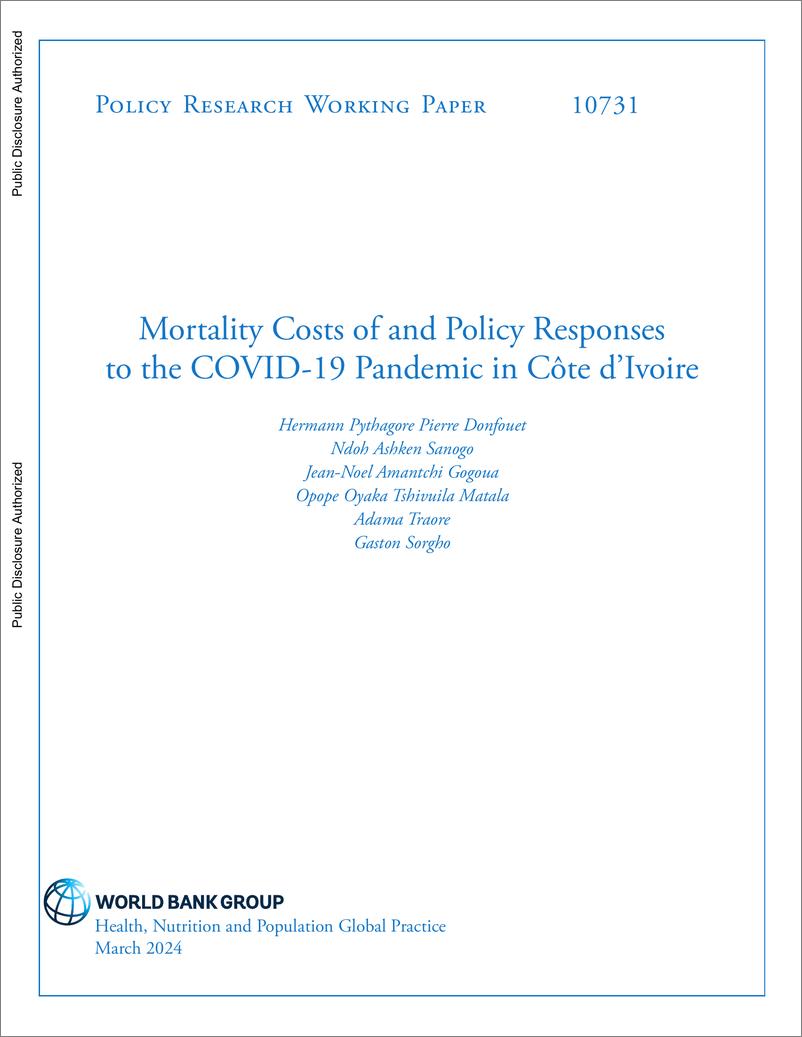 《世界银行-科特迪瓦新冠肺炎大流行病的死亡率成本和政策应对（英）-2024.3-23页》 - 第1页预览图