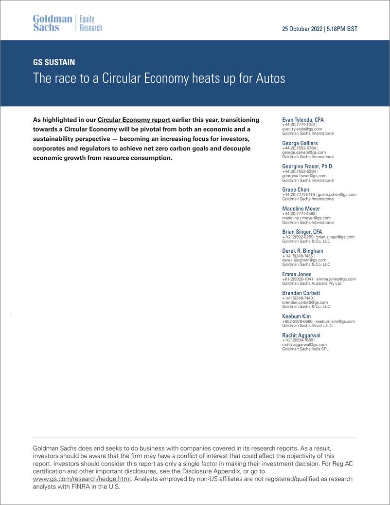 《GS SUSTAI The race to a Circular Economy heats up for Autos(1)》 - 第1页预览图