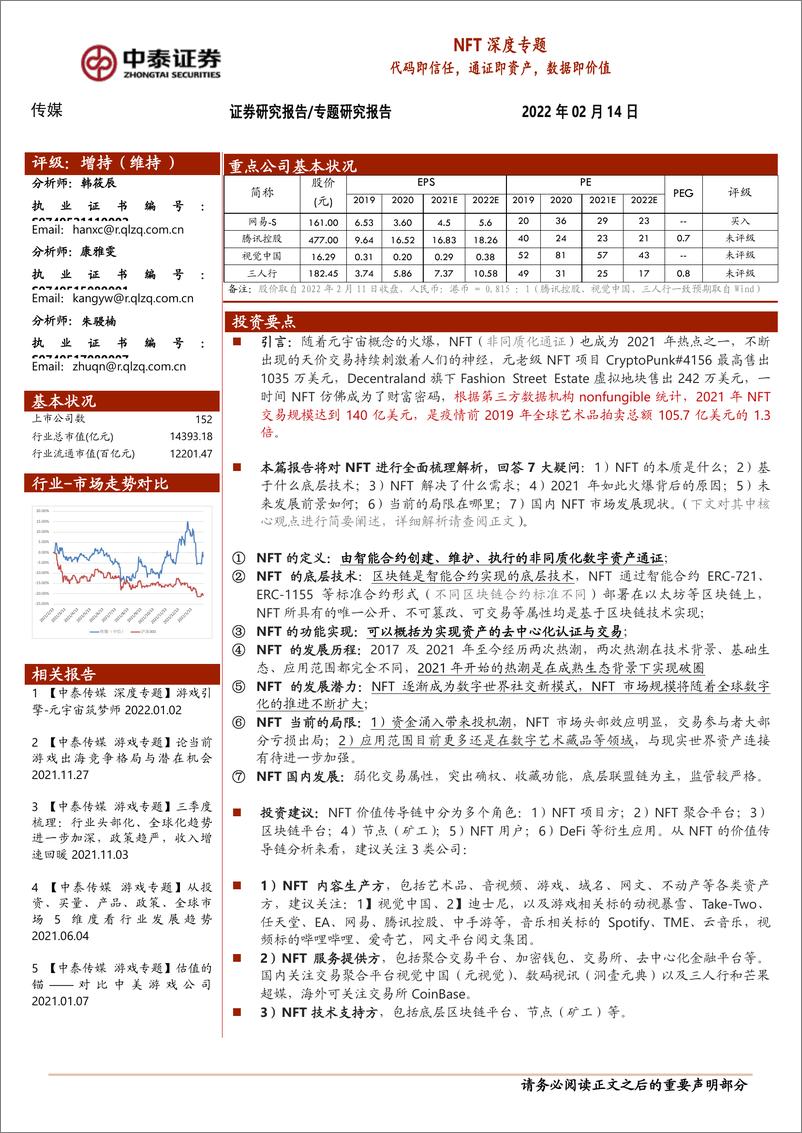 《传媒行业NFT深度专题：代码即信任，通证即资产，数据即价值-中泰证券-2022.2.14-30页》 - 第1页预览图