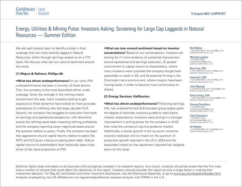 《Energy, Utilities & Mining Puls Investors Askin Screening for Large Cap Laggards in Natural Resources — Summer Edition(1)》 - 第1页预览图