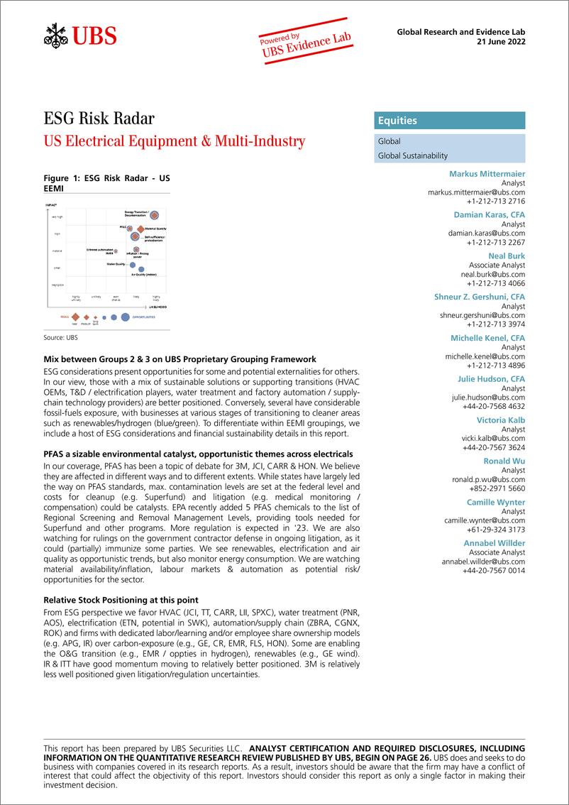 《瑞银-美股投资策略-ESG风险雷达：美国电气设备及多行业-2022.6.21-31页》 - 第1页预览图