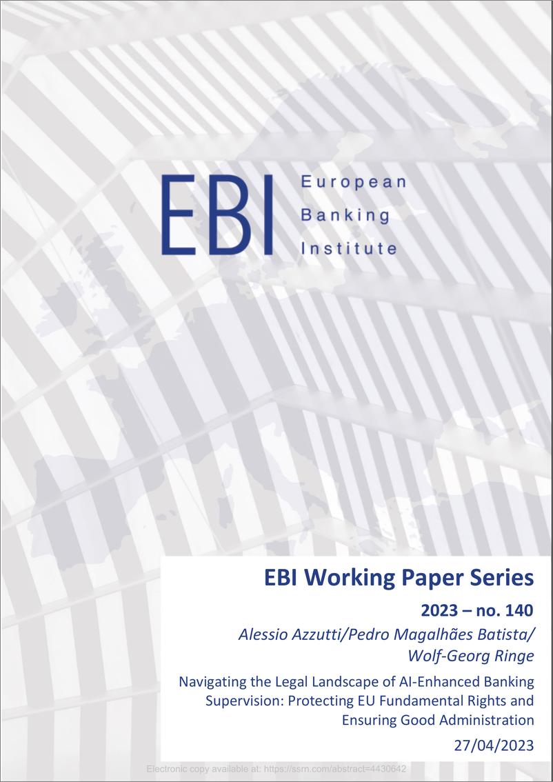 《EBI-探索AI增强银行监管的法律框架-70页》 - 第1页预览图