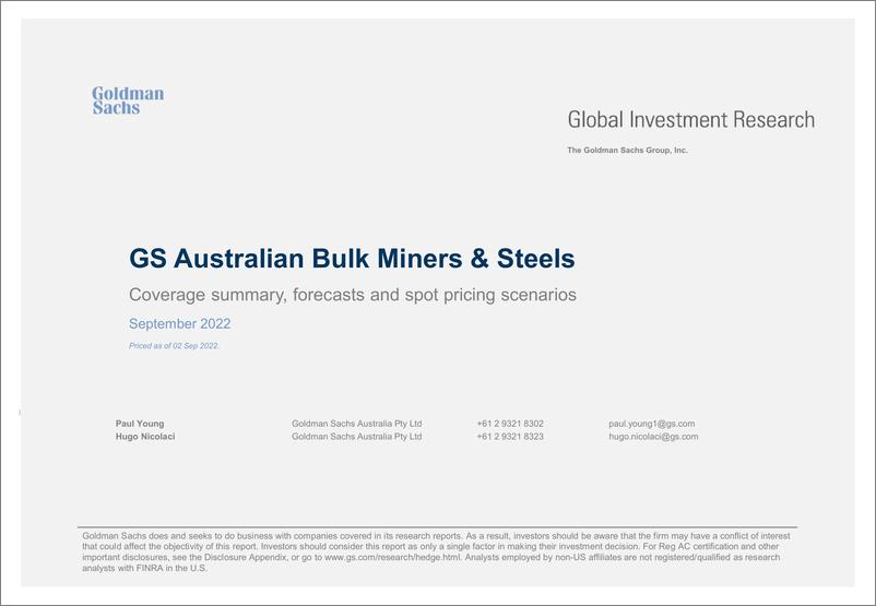 《Metals & Minin GS Australian Bulk Miners & Steels – spot scenarios(1)》 - 第1页预览图