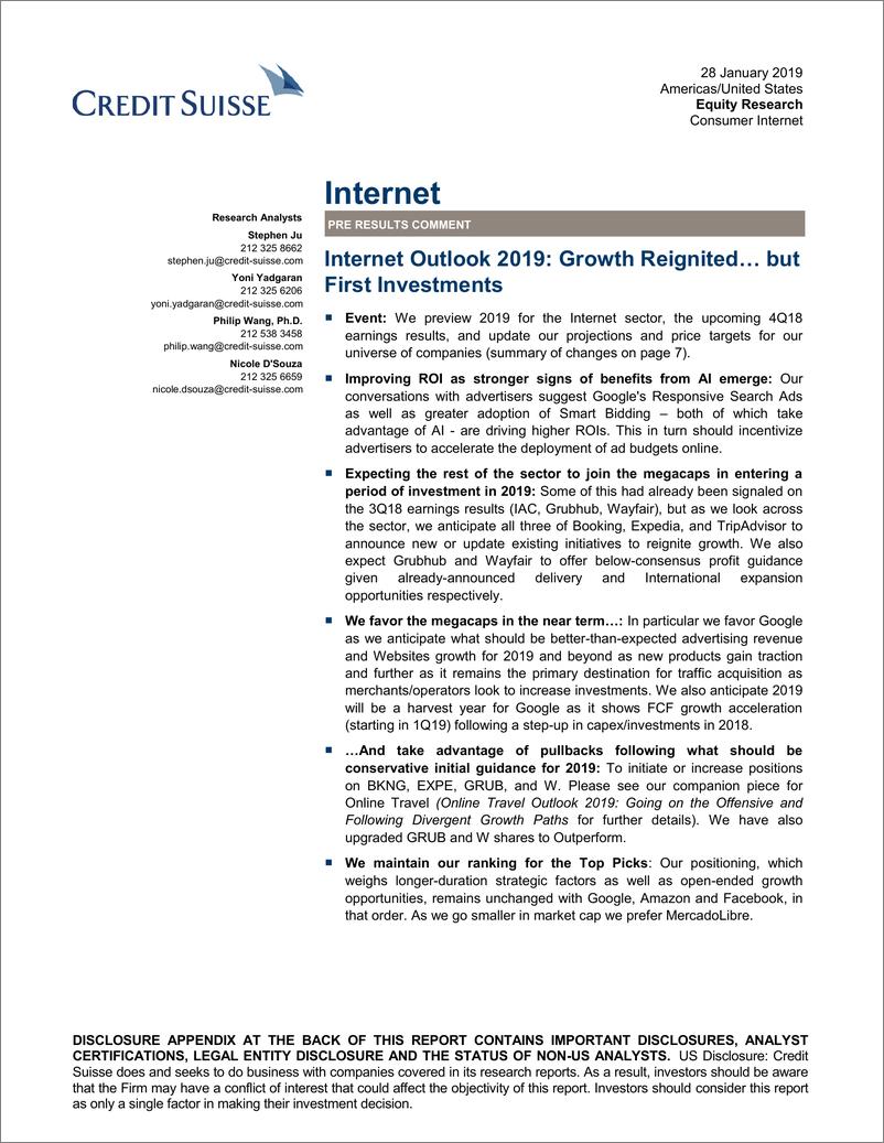 《瑞信-美股-互联网服务业-2019年互联网行业展望：增长重启，但首先是投资增长-2019.1.28-272页》 - 第1页预览图