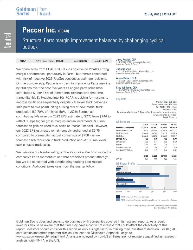 《Paccar Inc. (PCAR Structural Parts margin improvement balanced by challenging cyclical outlook(1)》 - 第1页预览图