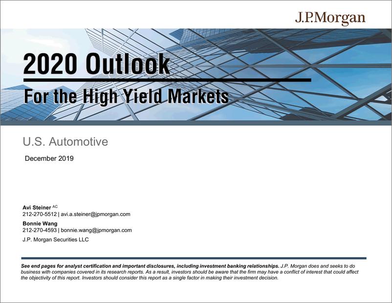 《J.P. 摩根-美股-汽车行业-美国汽车行业投资策略2020年展望-2019.12-30页》 - 第1页预览图