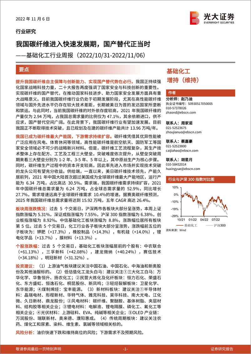 《基础化工行业周报：我国碳纤维进入快速发展期，国产替代正当时》 - 第1页预览图