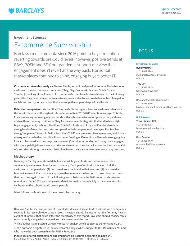 《BarclayInvestment Sciences E-commerce Survivorshi20220923》 - 第1页预览图