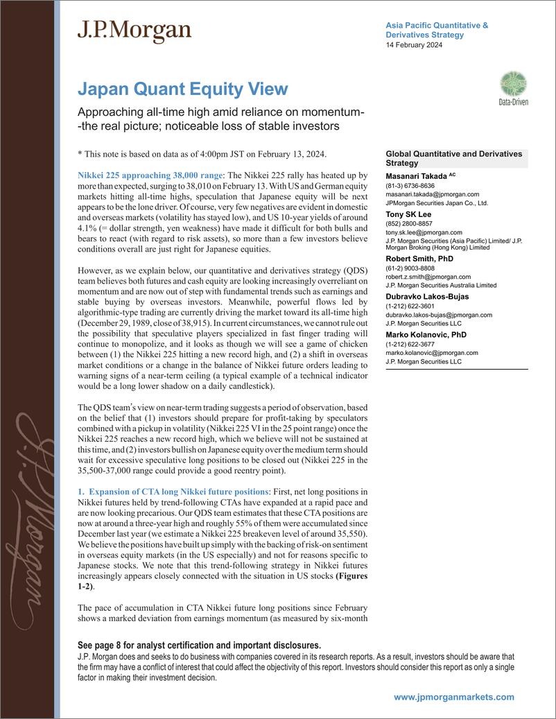 《JPMorgan-Japan Quant Equity View Approaching all-time high amid relia...-106513816》 - 第1页预览图