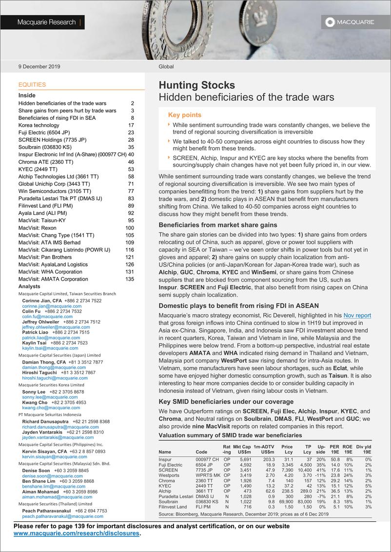 《麦格理-全球-股票策略-中美贸易战的潜在受益者-2019.12.9-141页》 - 第1页预览图