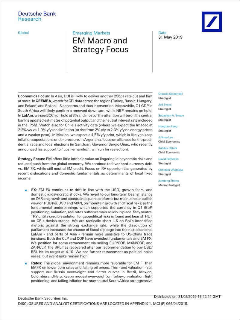 《德银-新兴市场-宏观策略-新兴市场宏观与策略聚焦-2019.5.31-51页》 - 第1页预览图