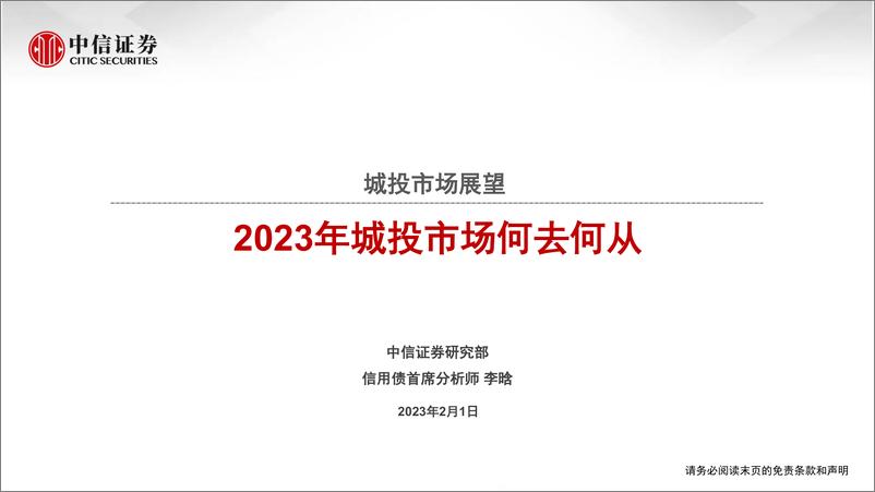 《城投市场展望：2023年城投市场何去何从-20230201-中信证券-32页》 - 第1页预览图