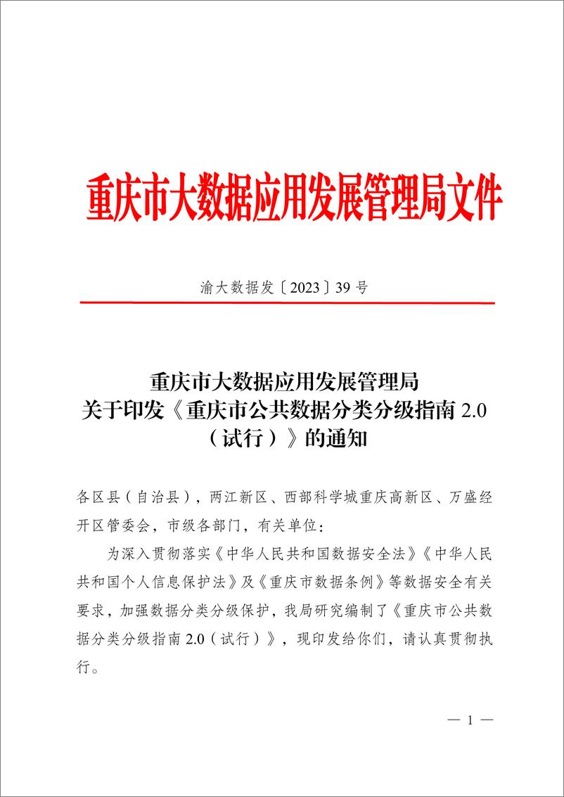 《重庆市公共数据分类分级指南》 - 第1页预览图