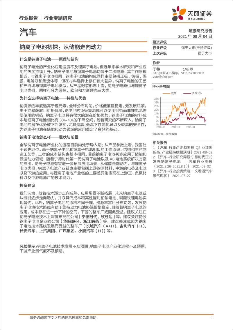 《2021年  【16页】钠离子电池初探：从储能走向动力》 - 第1页预览图