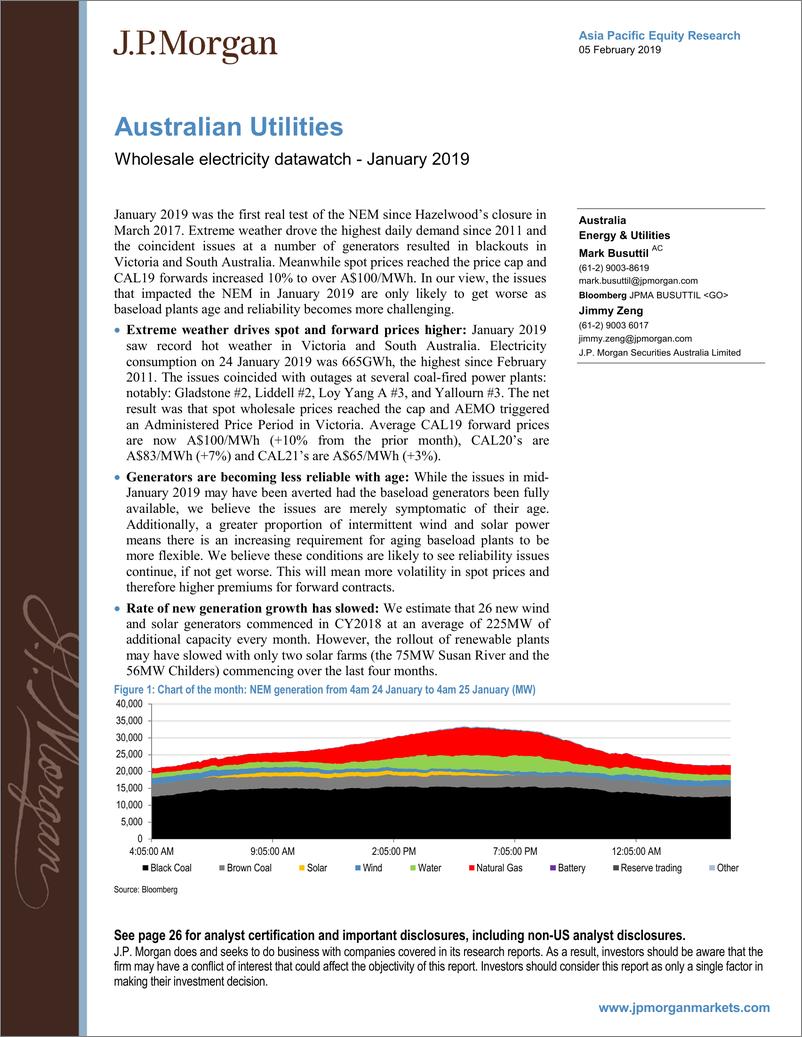 《J.P. 摩根-澳大利亚-公用事业行业-澳大利亚公用事业：批发电力数据观察（2019年2月）-2019.2.5-29页》 - 第1页预览图