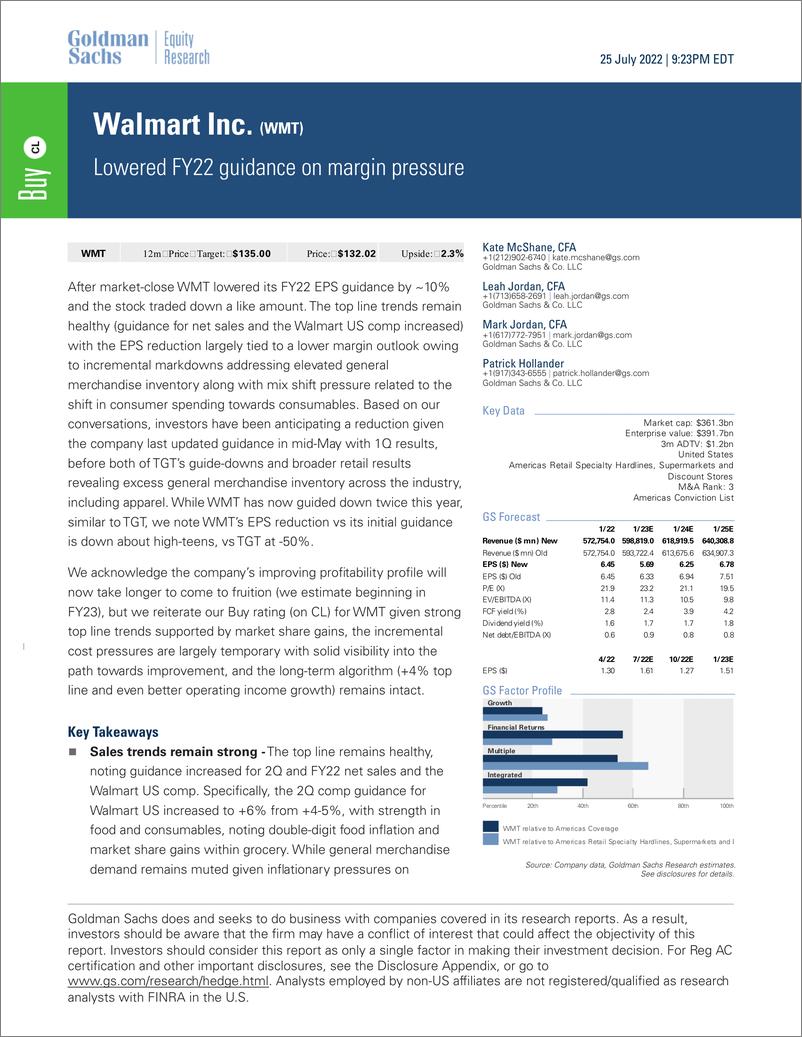 《Walmart Inc. (WMT Lowered FY22 guidance on margin pressure(1)》 - 第1页预览图
