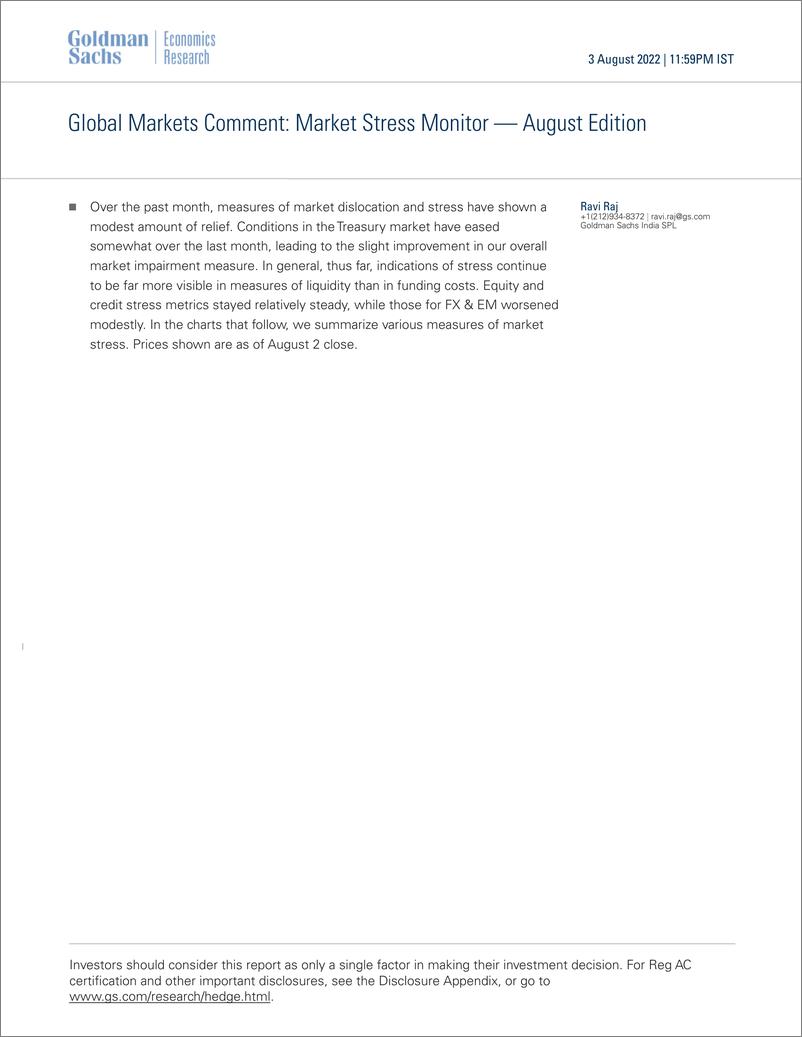 《Global Markets Commen Market Stress Monitor — August Edition(1)》 - 第1页预览图