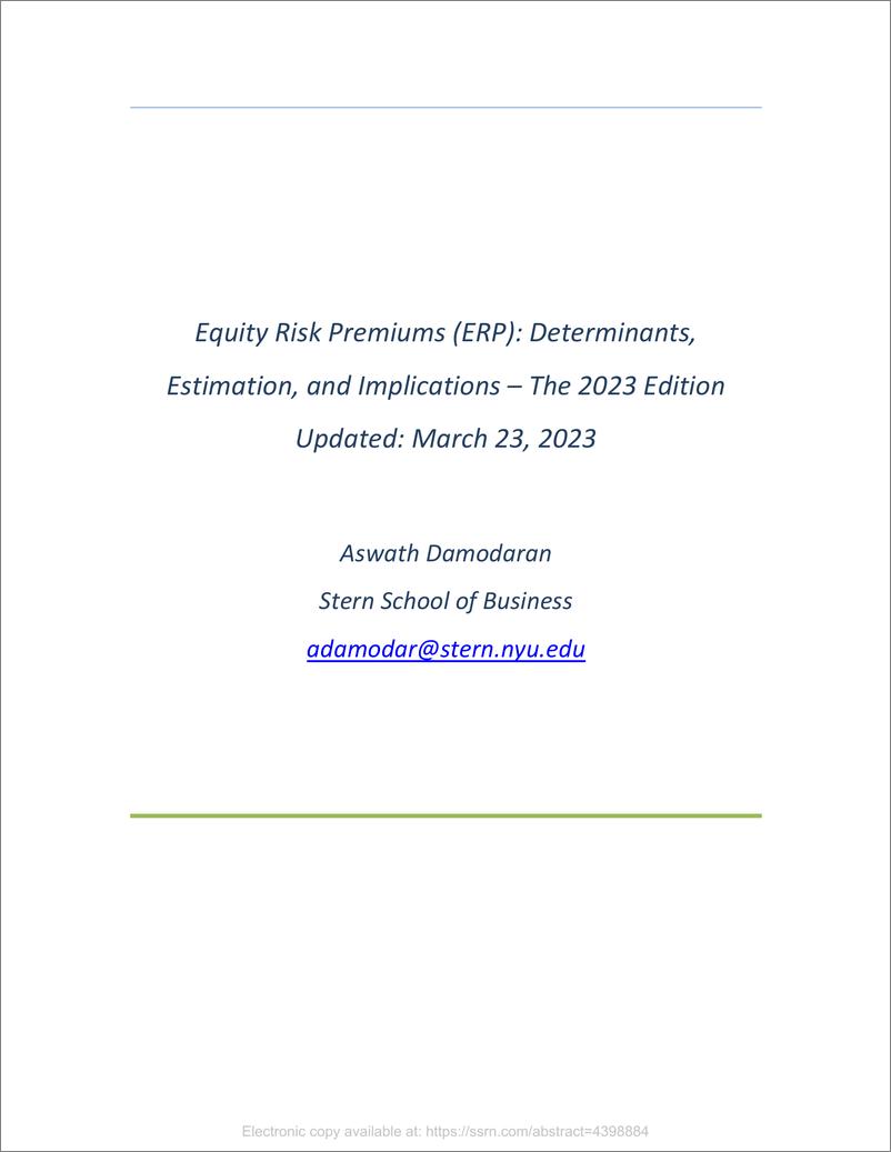 《全球股票风险溢价（ERP）：决定因素、估计和影响——2023年版-英-143页》 - 第1页预览图