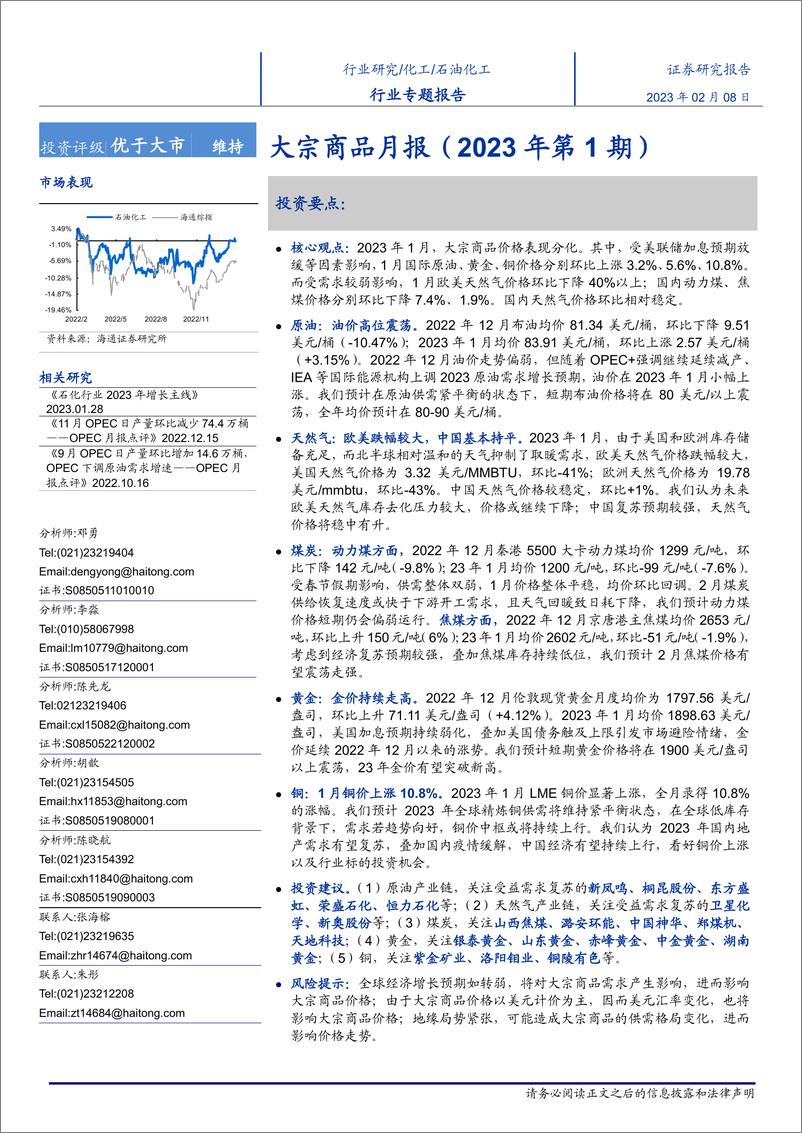 《石油化工行业专题报告：大宗商品月报（2023年第1期）-20230208-海通证券-32页》 - 第1页预览图