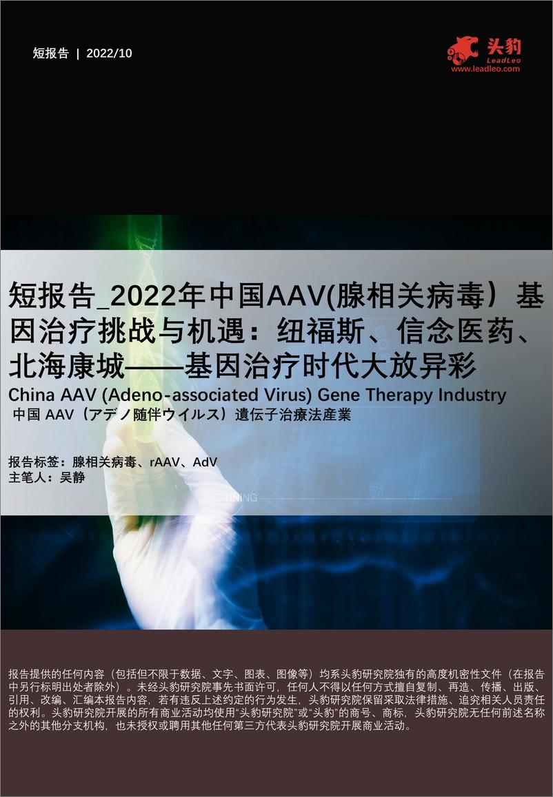 《2022年中国AAV（腺相关病毒）基因治疗挑战与机遇：纽福斯、信念医药、北海康城——基因治疗时代大放异彩-24页》 - 第1页预览图