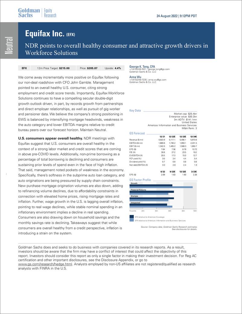 《Equifax Inc. (EFX NDR points to overall healthy consumer and attractive growth drivers in Workforce Solutions(1)》 - 第1页预览图