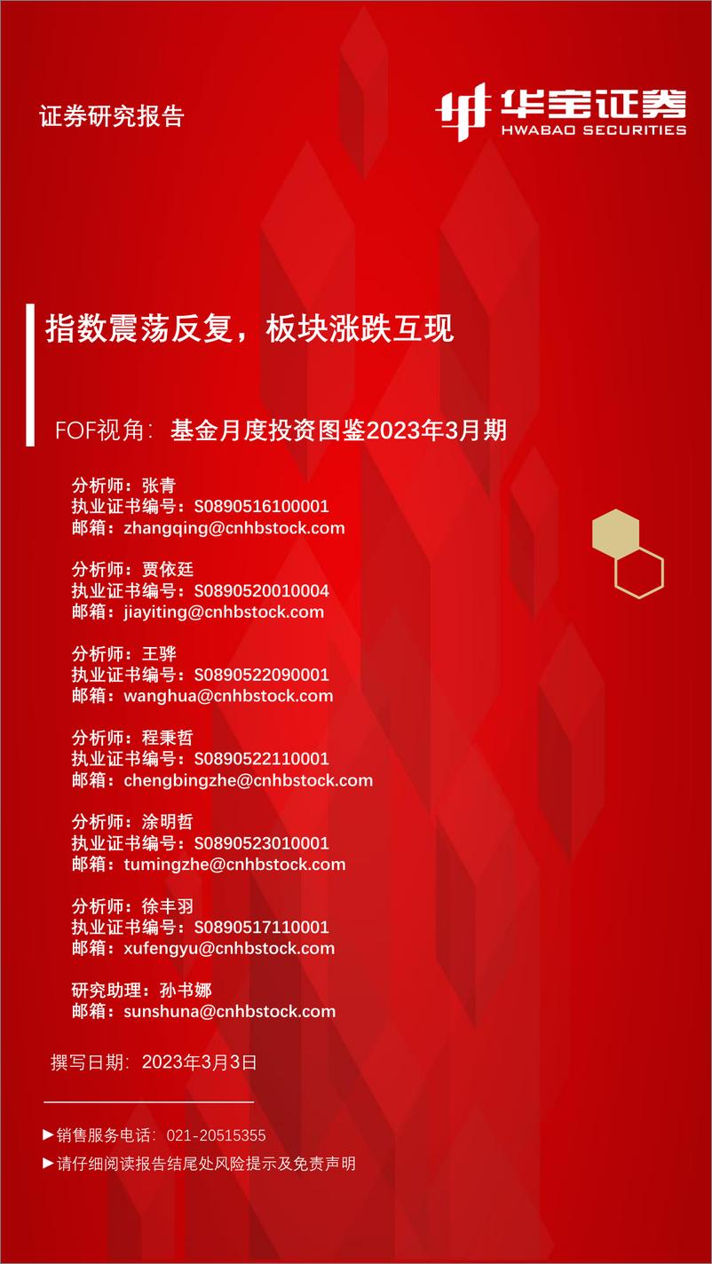 《FOF视角：基金月度投资图鉴2023年3月期，指数震荡反复，板块涨跌互现-20230303-华宝证券-43页》 - 第1页预览图