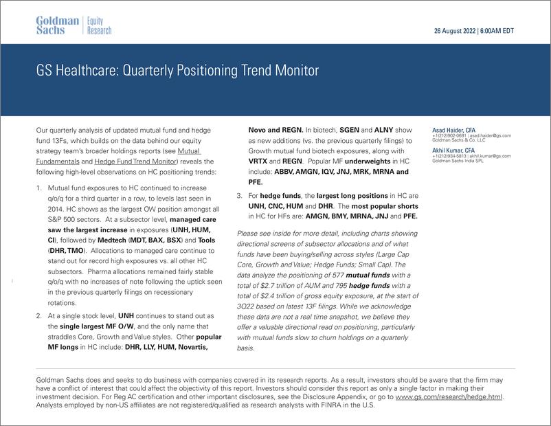 《GS Healthcar Quarterly Positioning Trend Monitor(1)》 - 第1页预览图