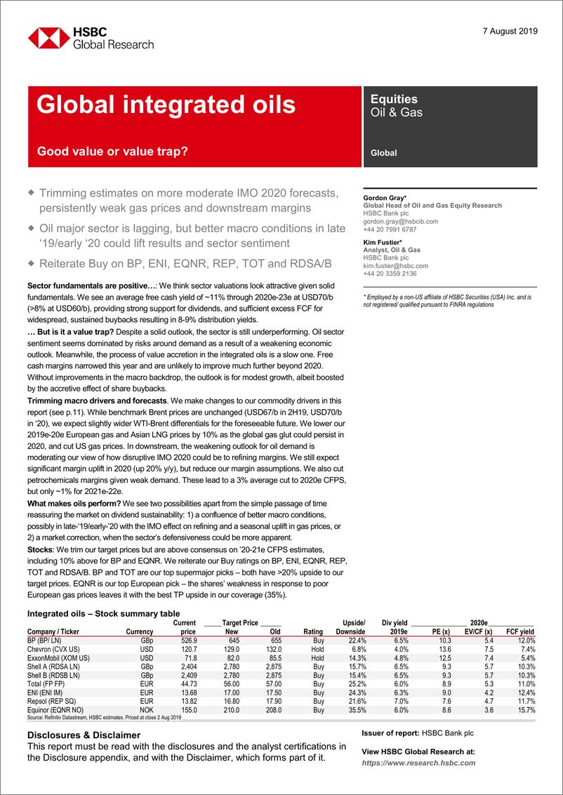 《汇丰银行-全球-石油与天然气行业-全球整装油：价值还是价值陷阱？-2019.8.7-45页》 - 第1页预览图
